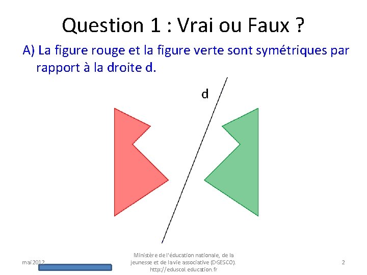 Question 1 : Vrai ou Faux ? A) La figure rouge et la figure