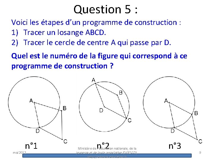 Question 5 : Voici les étapes d’un programme de construction : 1) Tracer un