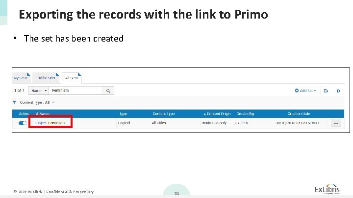Exporting the records with the link to Primo • The set has been created
