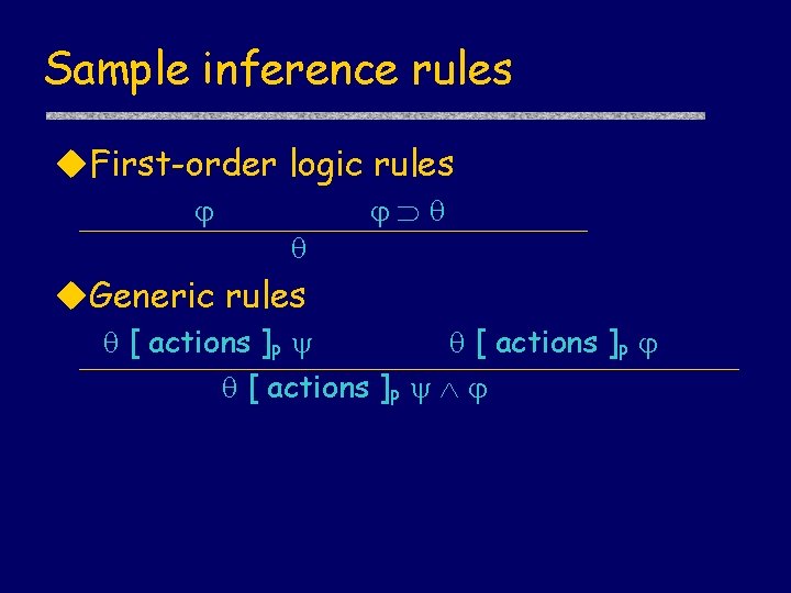 Sample inference rules u. First-order logic rules u. Generic rules [ actions ]P 