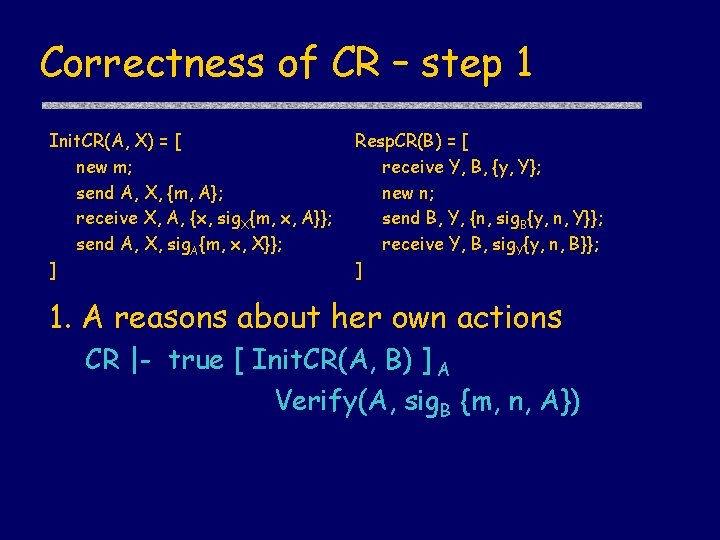 Correctness of CR – step 1 Init. CR(A, X) = [ new m; send