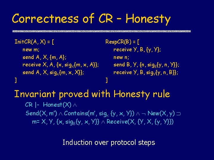 Correctness of CR – Honesty Init. CR(A, X) = [ new m; send A,