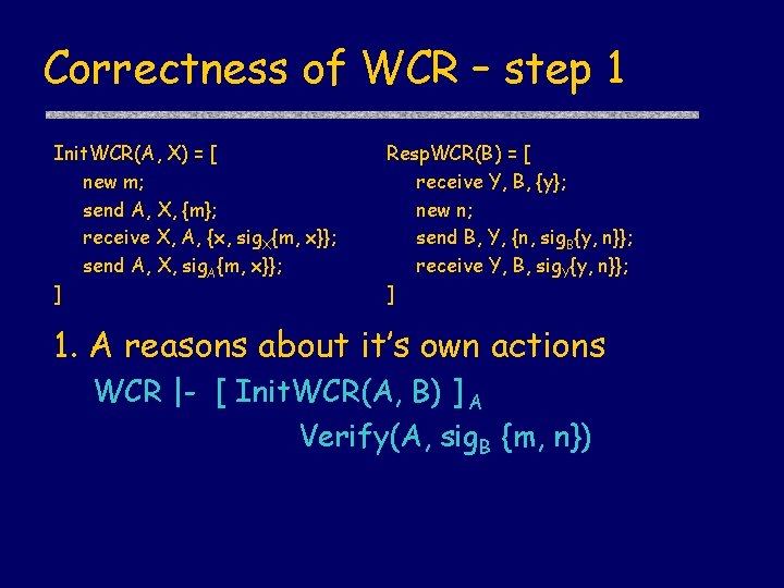 Correctness of WCR – step 1 Init. WCR(A, X) = [ new m; send