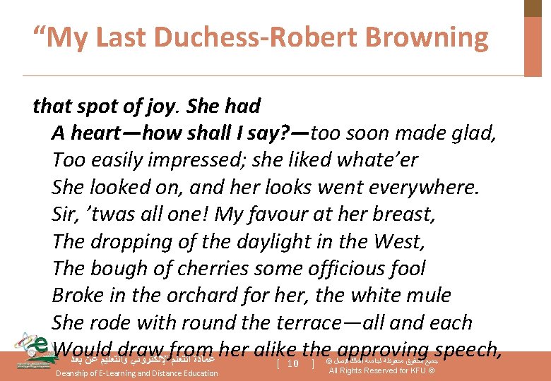 “My Last Duchess-Robert Browning that spot of joy. She had A heart—how shall I