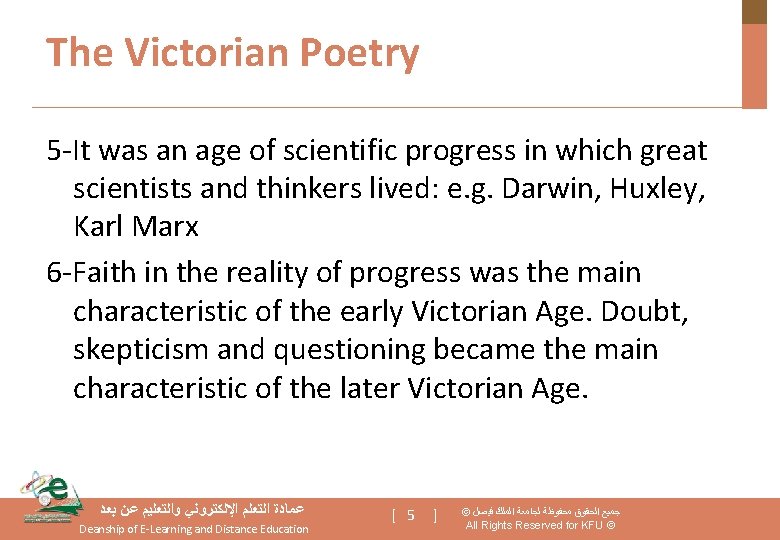 The Victorian Poetry 5 -It was an age of scientific progress in which great