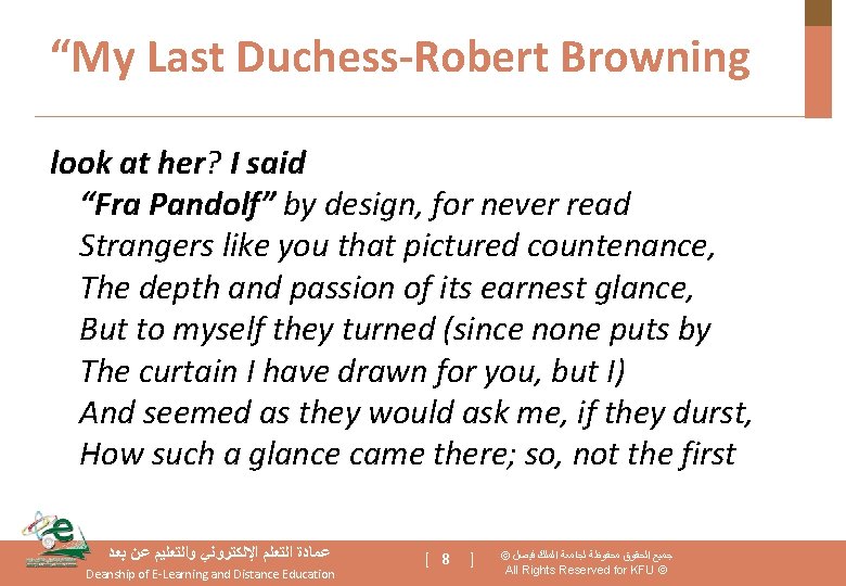“My Last Duchess-Robert Browning look at her? I said “Fra Pandolf” by design, for