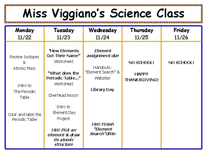Miss Viggiano’s Science Class Monday 11/22 Review Isotopes & Atomic Mass Intro to The