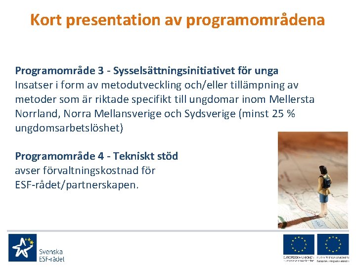 Kort presentation av programområdena Programområde 3 - Sysselsättningsinitiativet för unga Insatser i form av