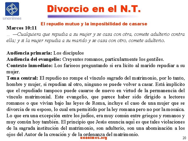 Divorcio en el N. T. El repudio mutuo y la imposibilidad de casarse Marcos