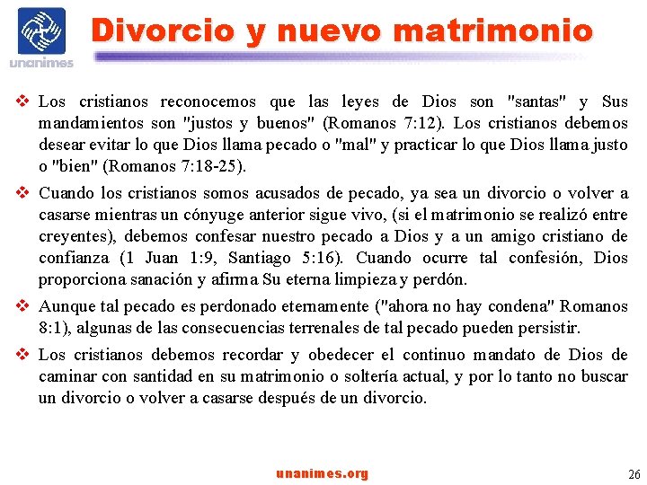 Divorcio y nuevo matrimonio v Los cristianos reconocemos que las leyes de Dios son