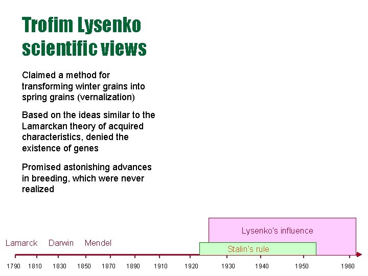 Trofim Lysenko scientific views Claimed a method for transforming winter grains into spring grains Trofim Lysenko scientific views Claimed a method for transforming winter grains into spring grains