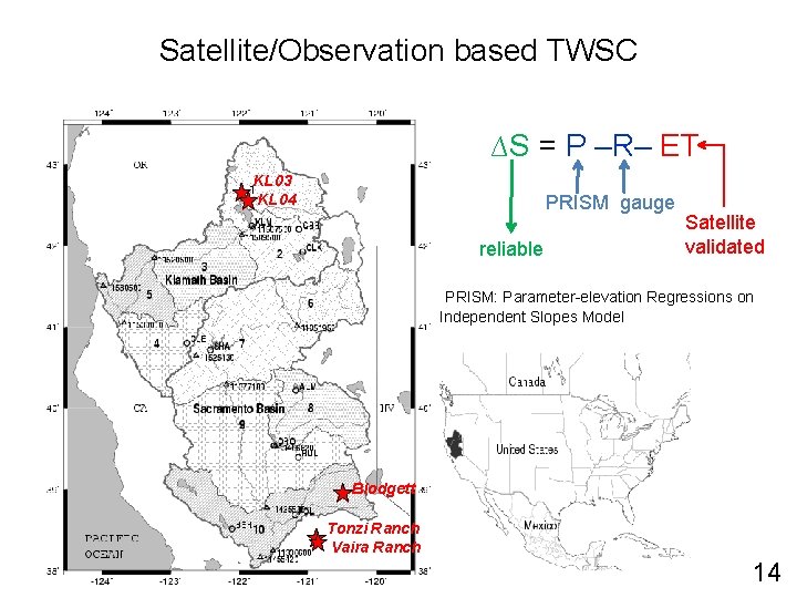 Satellite/Observation based TWSC ∆S = P –R– ET KL 03 KL 04 PRISM gauge
