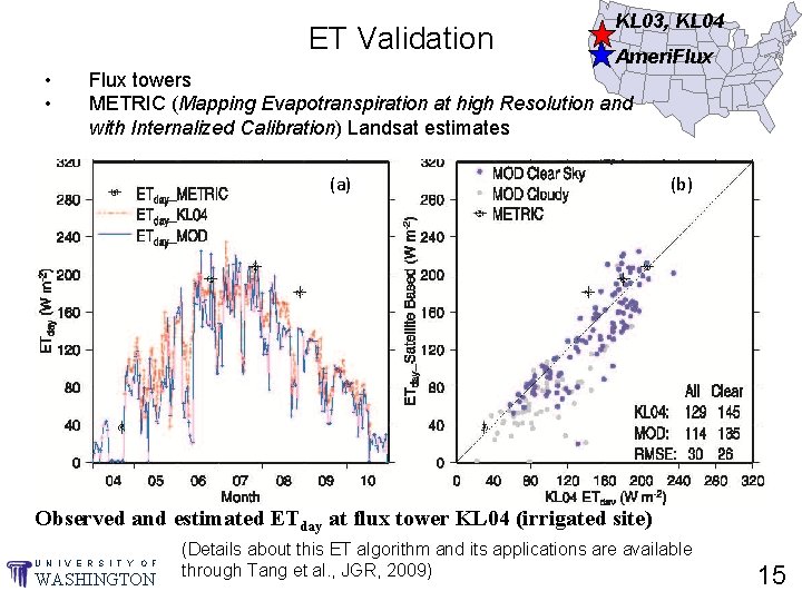 ET Validation • • KL 03, KL 04 Ameri. Flux towers METRIC (Mapping Evapotranspiration