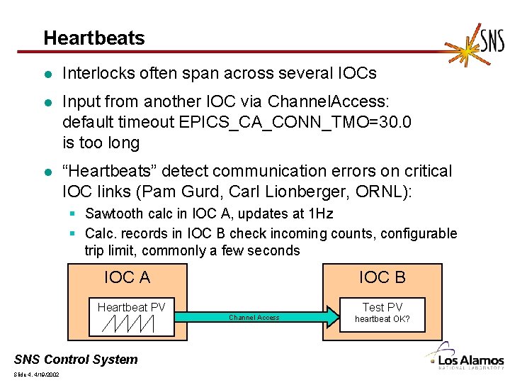 Heartbeats l Interlocks often span across several IOCs l Input from another IOC via