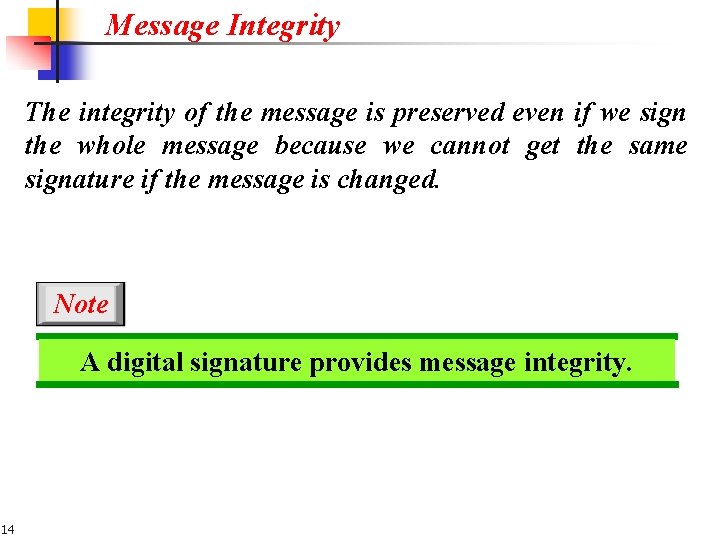 Message Integrity The integrity of the message is preserved even if we sign the