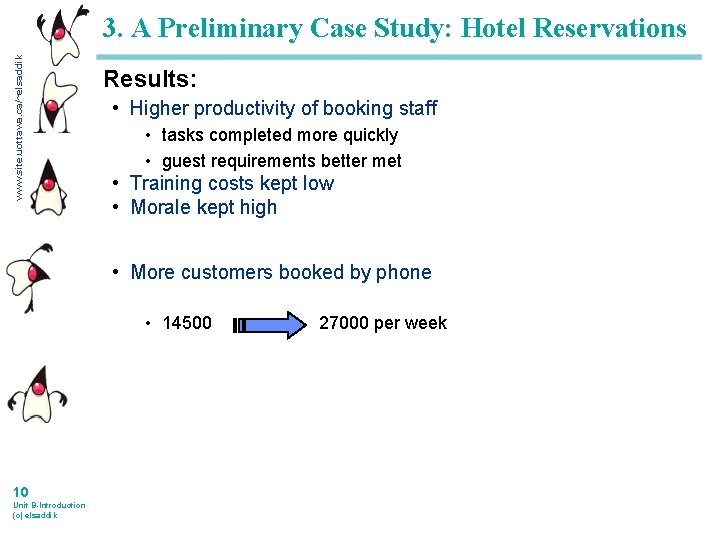 www. site. uottawa. ca/~elsaddik 3. A Preliminary Case Study: Hotel Reservations Results: • Higher