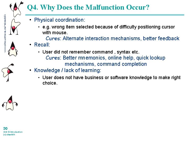 www. site. uottawa. ca/~elsaddik Q 4. Why Does the Malfunction Occur? • Physical coordination: