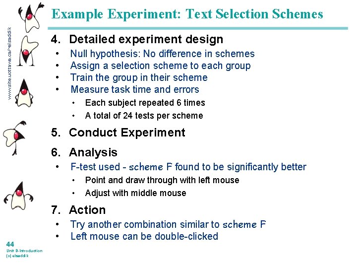www. site. uottawa. ca/~elsaddik Example Experiment: Text Selection Schemes 4. Detailed experiment design •