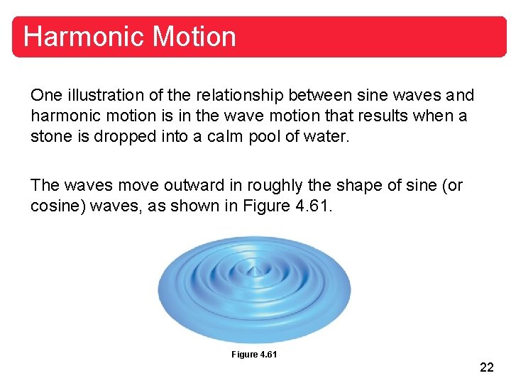 Harmonic Motion One illustration of the relationship between sine waves and harmonic motion is