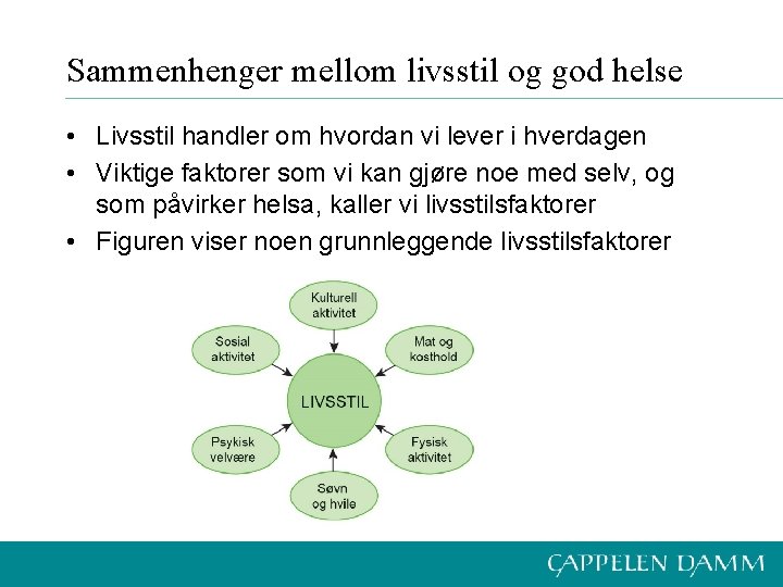 Sammenhenger mellom livsstil og god helse • Livsstil handler om hvordan vi lever i