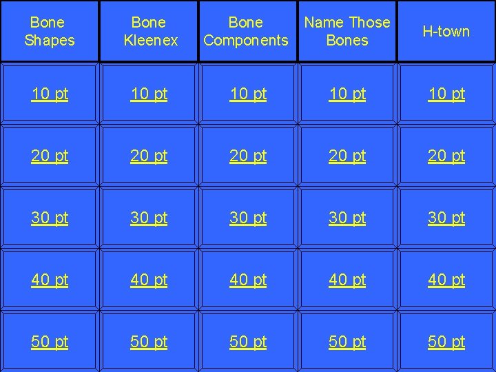 Bone Shapes Bone Kleenex Bone Name Those Components Bones 10 pt 10 pt 20