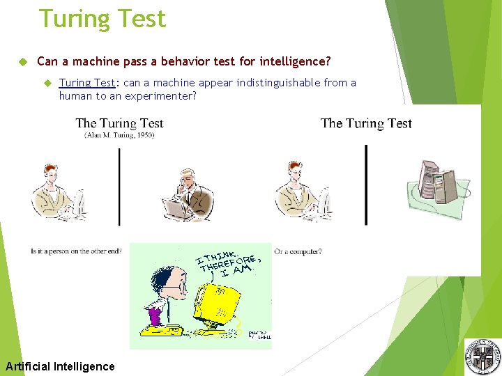 Turing Test Can a machine pass a behavior test for intelligence? Turing Test: can