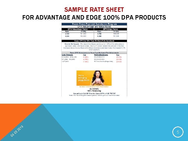 SAMPLE RATE SHEET FOR ADVANTAGE AND EDGE 100% DPA PRODUCTS 19 04 05 20