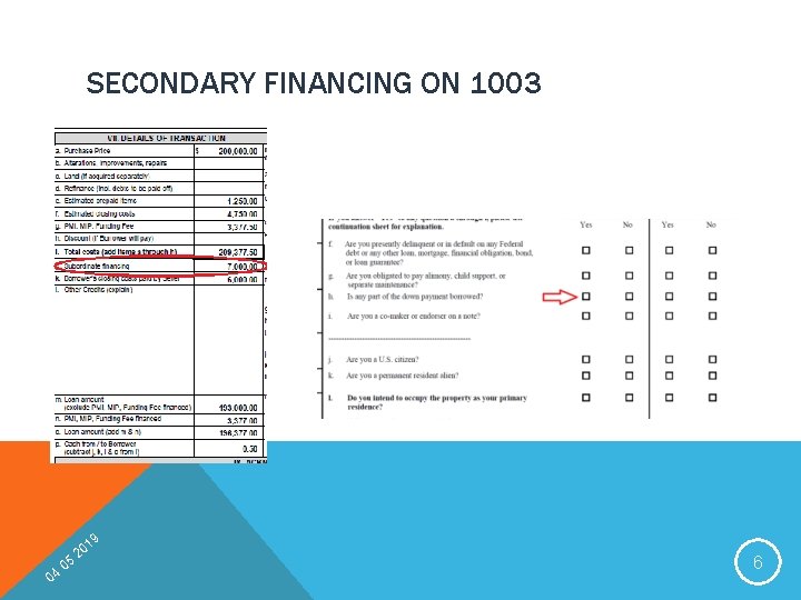 SECONDARY FINANCING ON 1003 19 04 05 20 6 