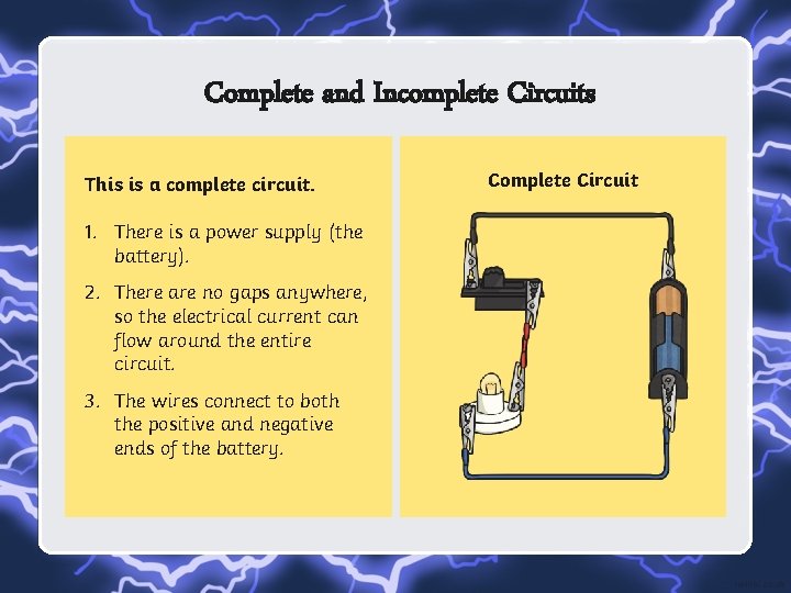 Complete and Incomplete Circuits This is a complete circuit. 1. There is a power