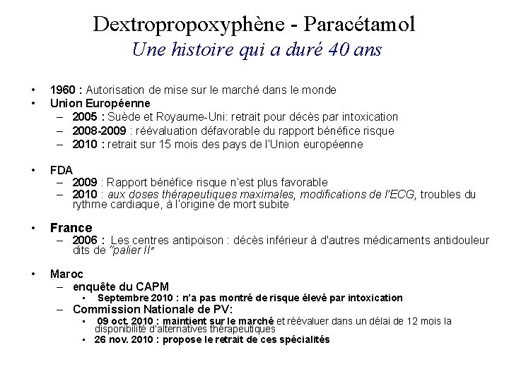 Dextropropoxyphène - Paracétamol Une histoire qui a duré 40 ans • • 1960 :