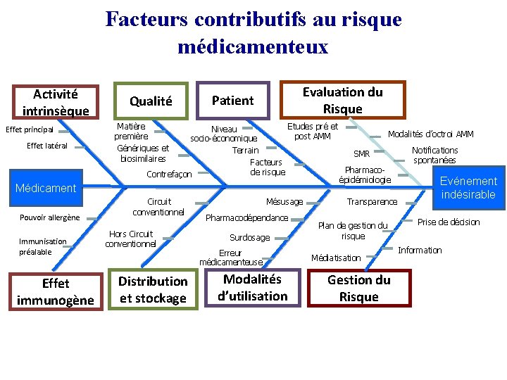 Facteurs contributifs au risque médicamenteux Activité intrinsèque Effet principal Effet latéral Médicament Pouvoir allergène