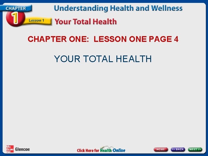 CHAPTER ONE: LESSON ONE PAGE 4 YOUR TOTAL HEALTH 