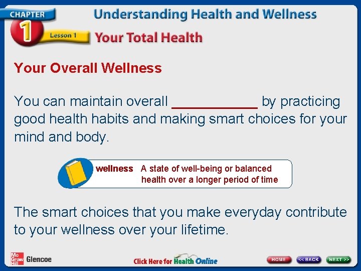 Your Overall Wellness You can maintain overall ______ by practicing good health habits and