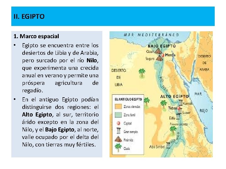 II. EGIPTO 1. Marco espacial • Egipto se encuentra entre los desiertos de Libia