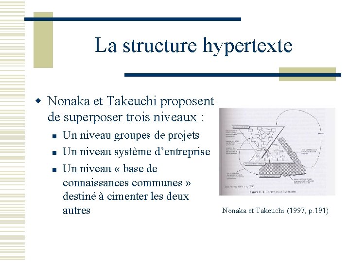La structure hypertexte w Nonaka et Takeuchi proposent de superposer trois niveaux : n