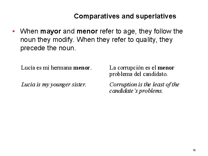 6. 3 Comparatives and superlatives • When mayor and menor refer to age, they