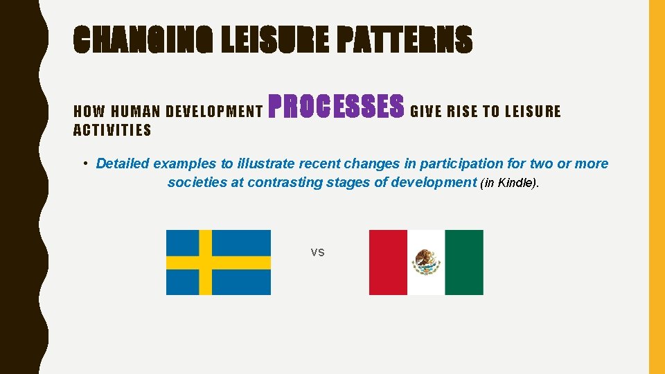 CHANGING LEISURE PATTERNS HOW HUMAN DEVELOPMENT ACTIVITIES PROCESSES GIVE RISE TO LEISURE • Detailed