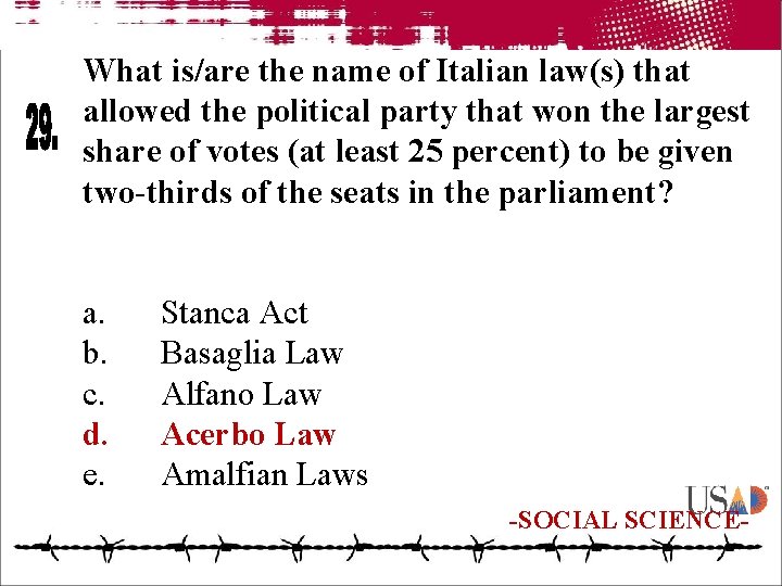 What is/are the name of Italian law(s) that allowed the political party that won