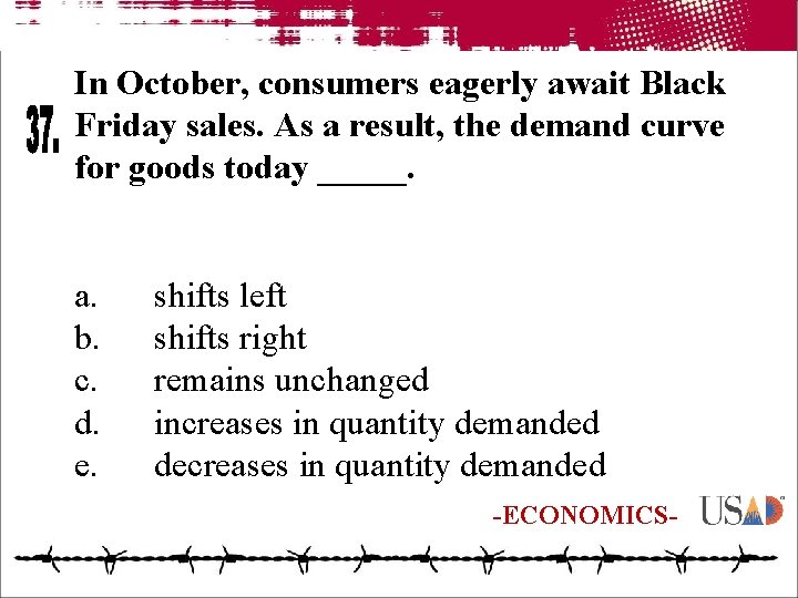 In October, consumers eagerly await Black Friday sales. As a result, the demand curve