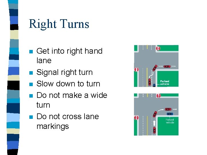 Right Turns n n n Get into right hand lane Signal right turn Slow