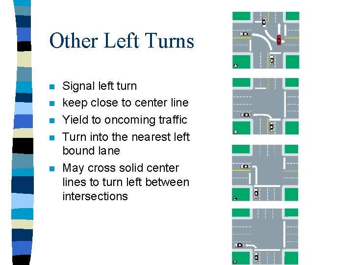 Other Left Turns n n n Signal left turn keep close to center line