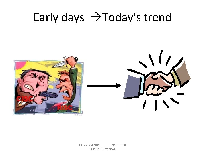 Early days Today's trend Dr. S. V. Kulkarni Prof. R. S. Pol Prof. P.