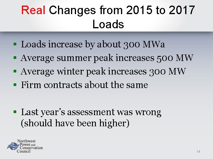 Real Changes from 2015 to 2017 Loads § § Loads increase by about 300