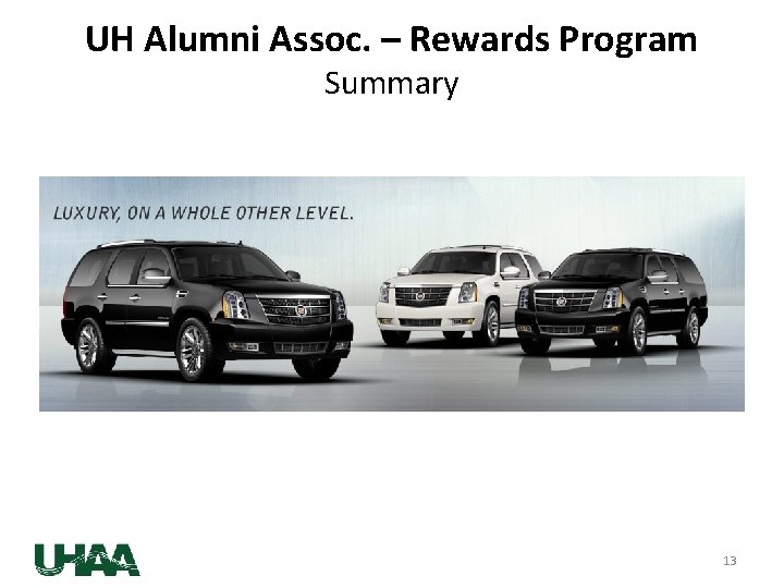 UH Alumni Assoc. – Rewards Program Summary 13 