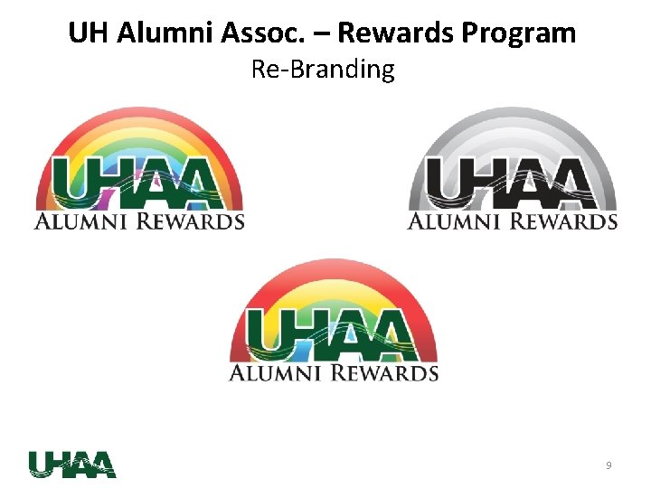 UH Alumni Assoc. – Rewards Program Re-Branding 9 