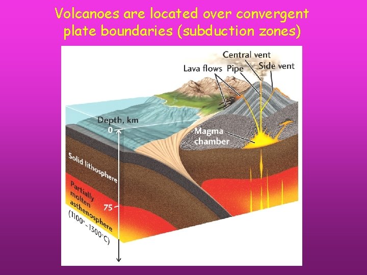 Volcanoes are located over convergent plate boundaries (subduction zones) 