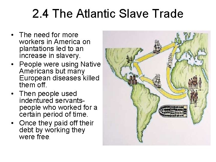 2. 4 The Atlantic Slave Trade • The need for more workers in America