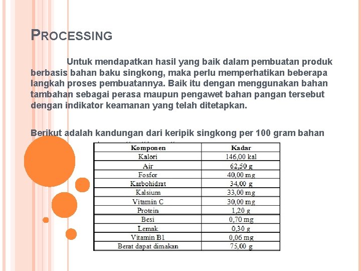 PROCESSING Untuk mendapatkan hasil yang baik dalam pembuatan produk berbasis bahan baku singkong, maka