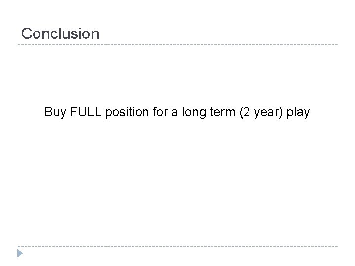 Conclusion Buy FULL position for a long term (2 year) play 