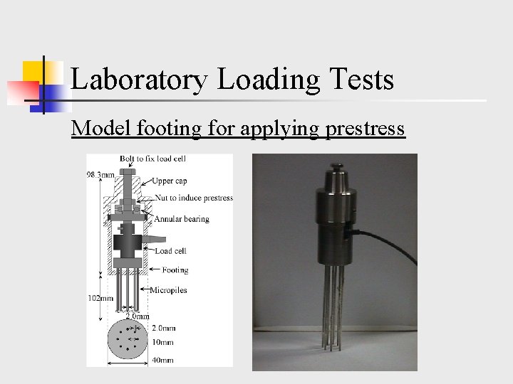 Laboratory Loading Tests Model footing for applying prestress 
